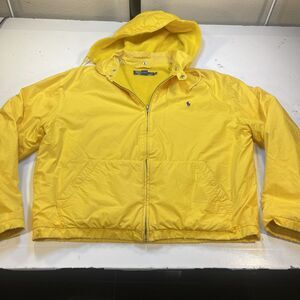 Vintage POLO RALPH LAUREN Fleece Lined Hooded Zip Up JACKET Sz Mens M Yellow